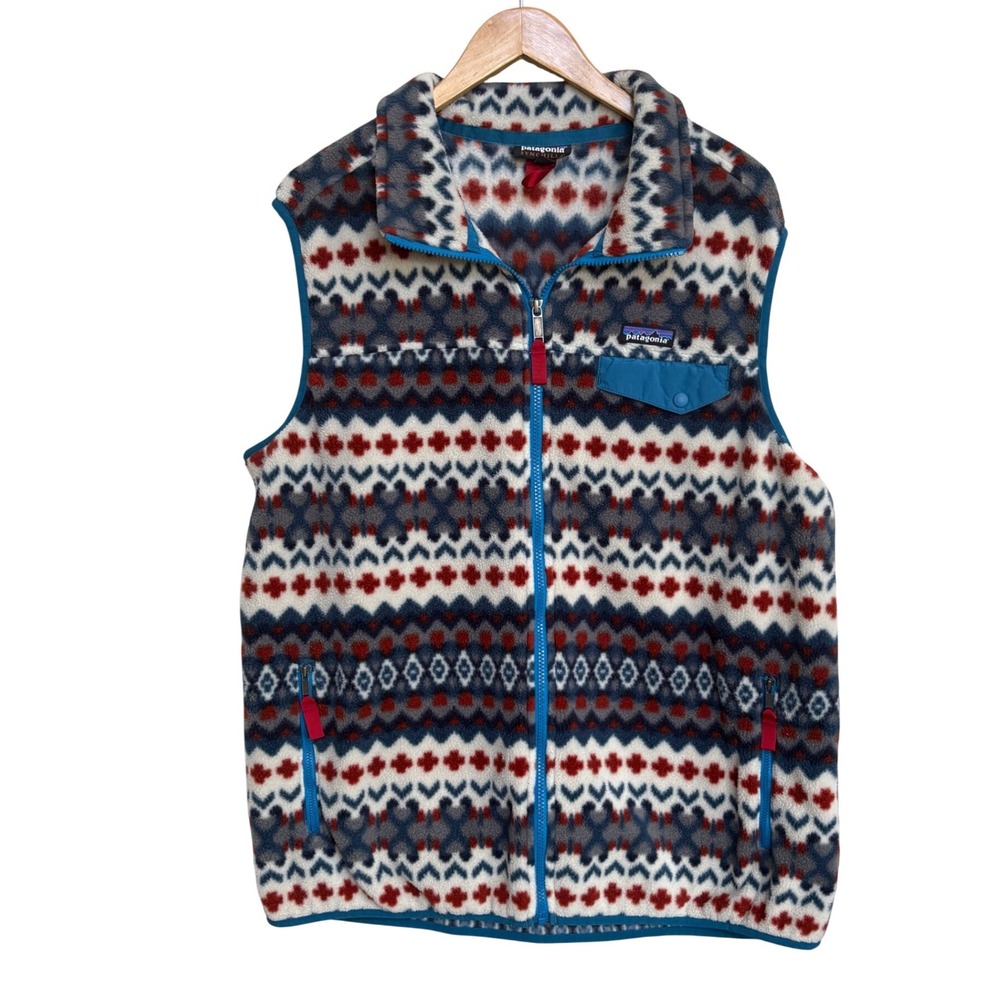 Patagonia Synchilla Fleece Vest Mens XL Aztec Geometric Southwest Full Zip Blue